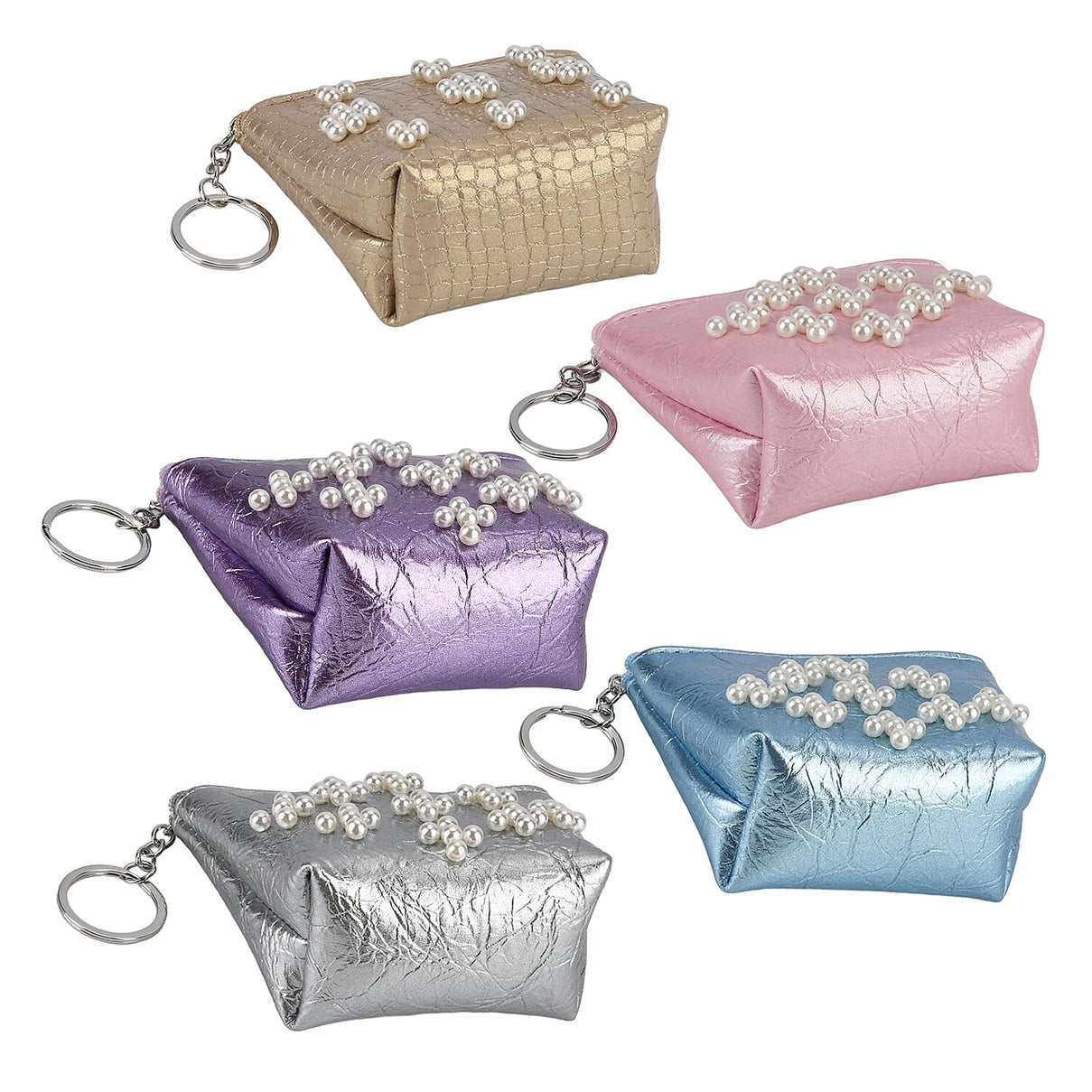 Set of 5 Mini Pouches (10 x 9 x 3.5cm) - Purple, Blue, Silver, Pink, &amp; Gold V32515693 4