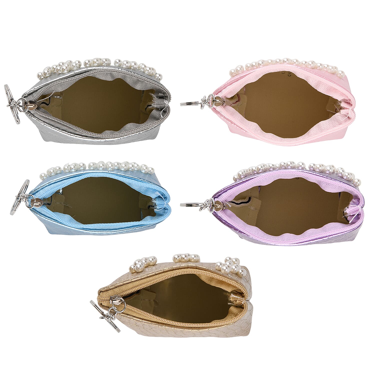 Set of 5 Mini Pouches (10 x 9 x 3.5cm) - Purple, Blue, Silver, Pink, &amp; Gold V32515693 5