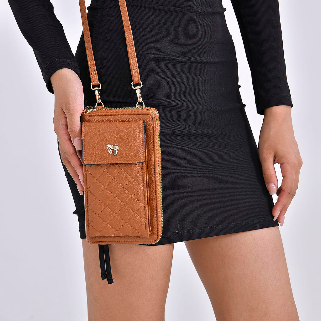 PU Crossbody Cellphone Bag (Size 11x4x19 cm) - Brown