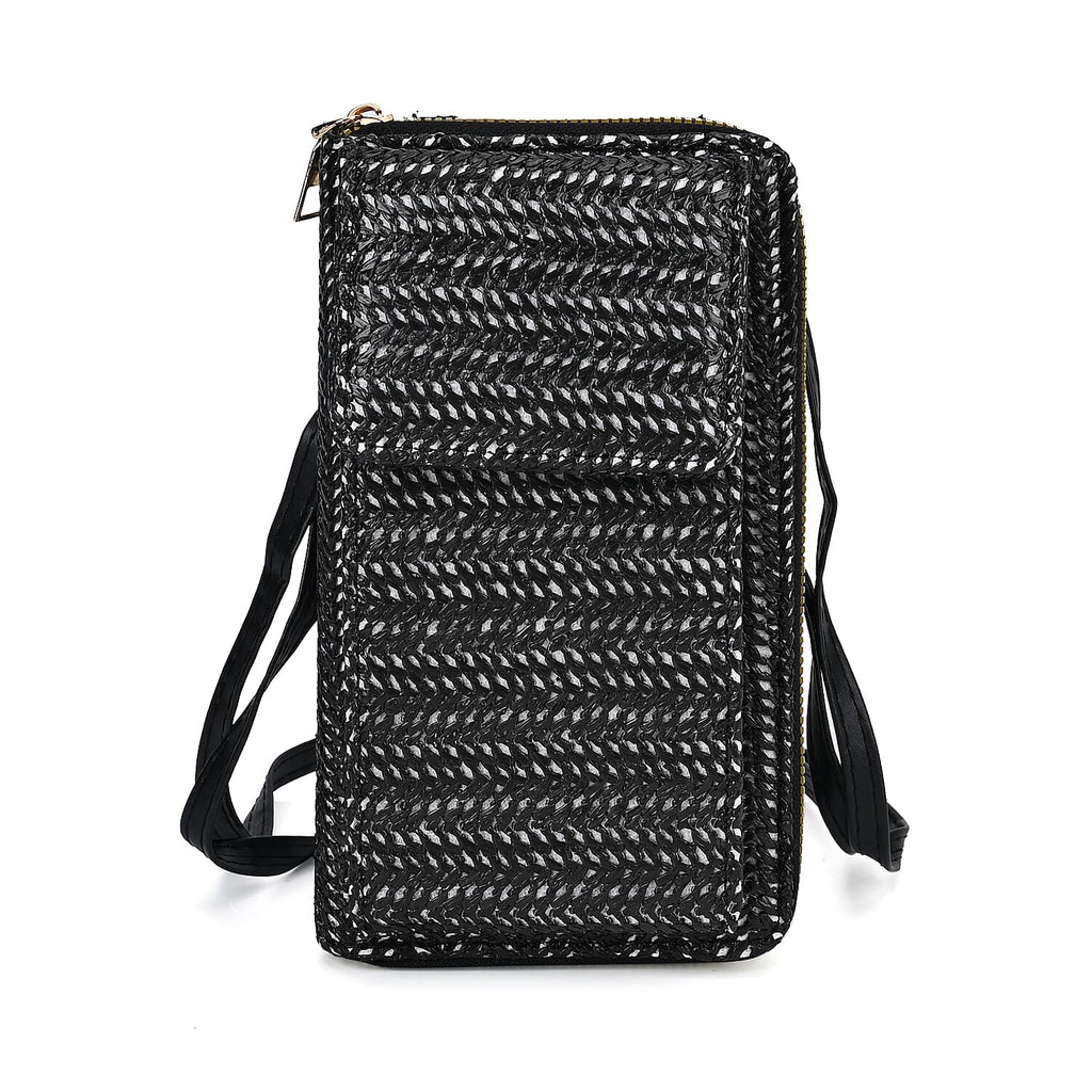 Leatherette Crossbody Cellphone Bag with Long Strap - Black
