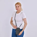 Leatherette Crossbody Cellphone Bag with Long Strap - Black