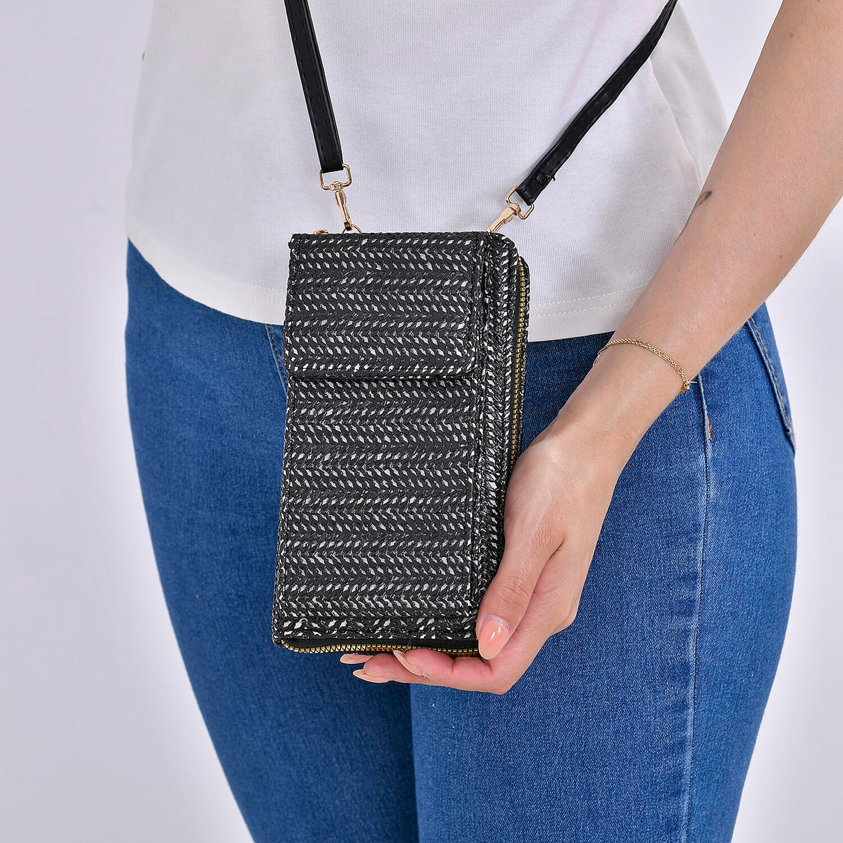 Leatherette Crossbody Cellphone Bag with Long Strap - Black 7748415 2