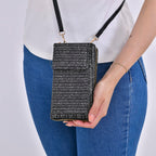 Leatherette Crossbody Cellphone Bag with Long Strap - Black