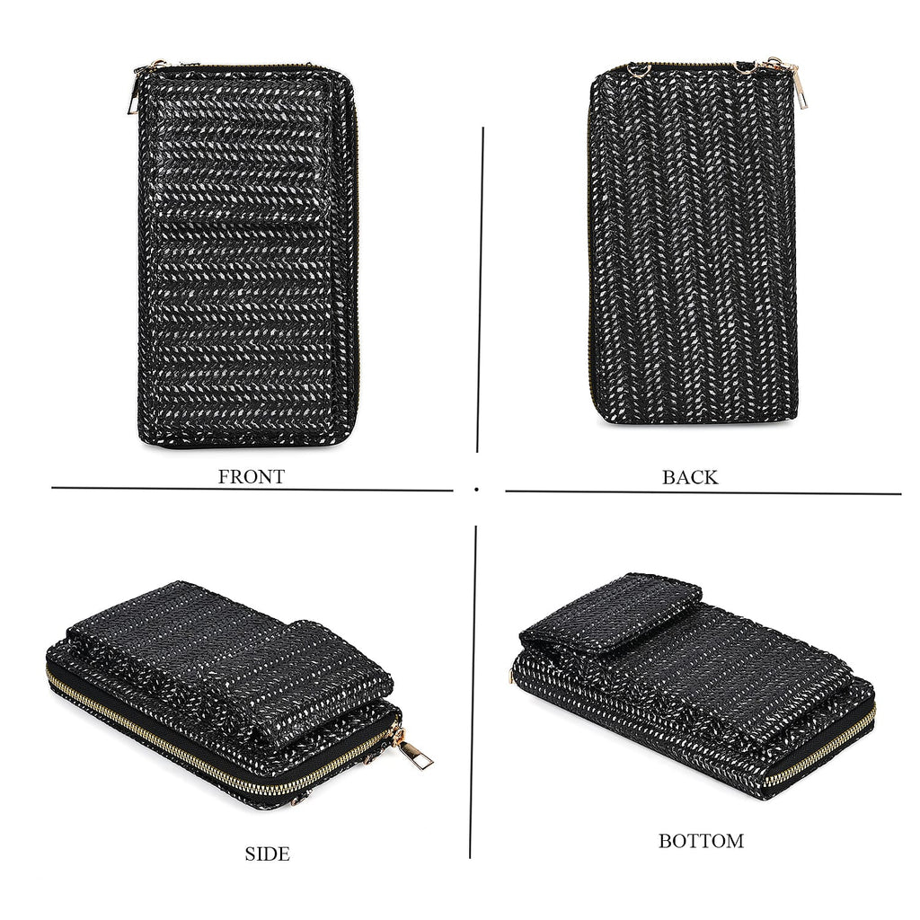 Leatherette Crossbody Cellphone Bag with Long Strap - Black