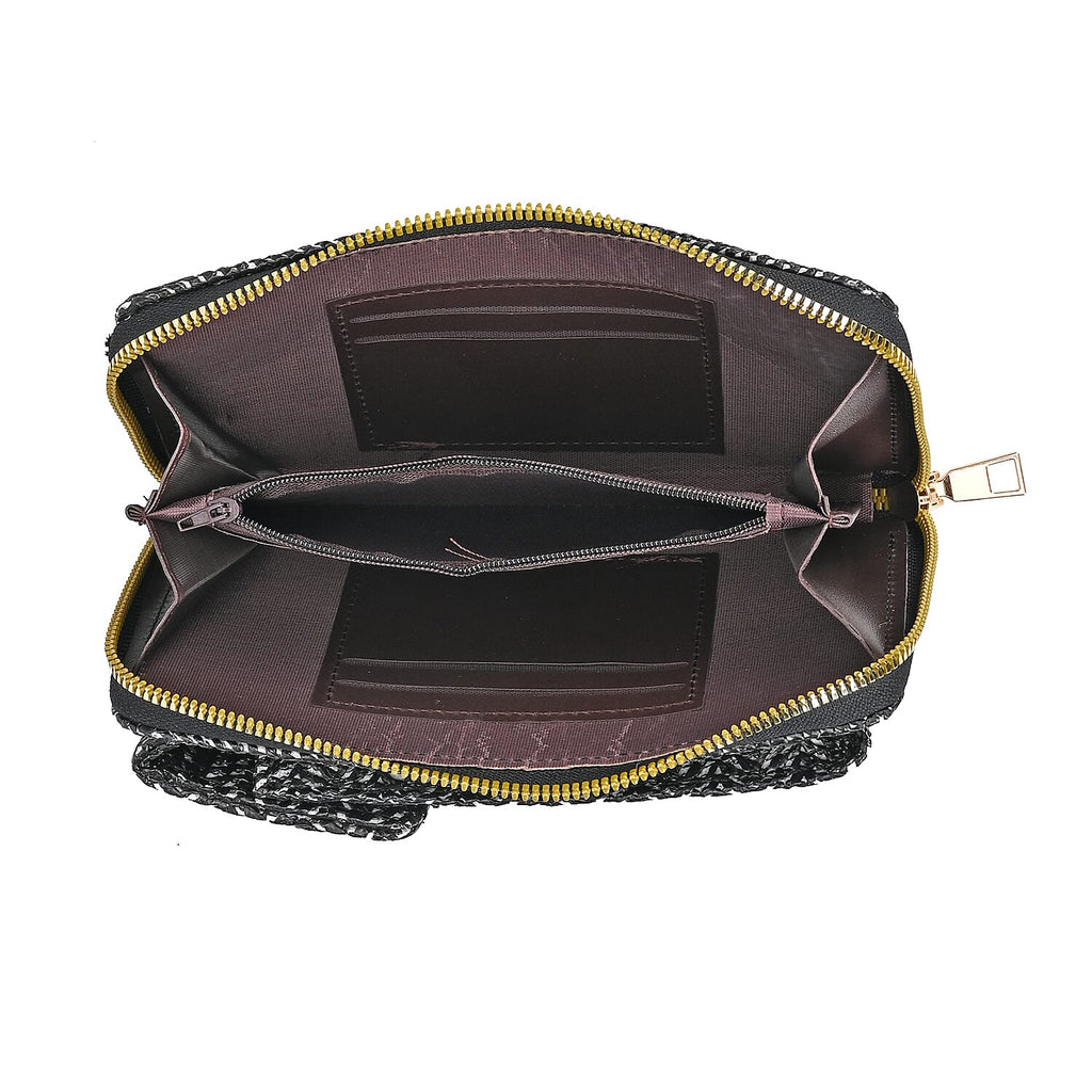 Leatherette Crossbody Cellphone Bag with Long Strap - Black