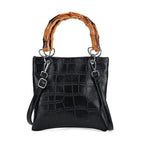 Croc Pattern Crossbody Bag with Handle Drop - Black