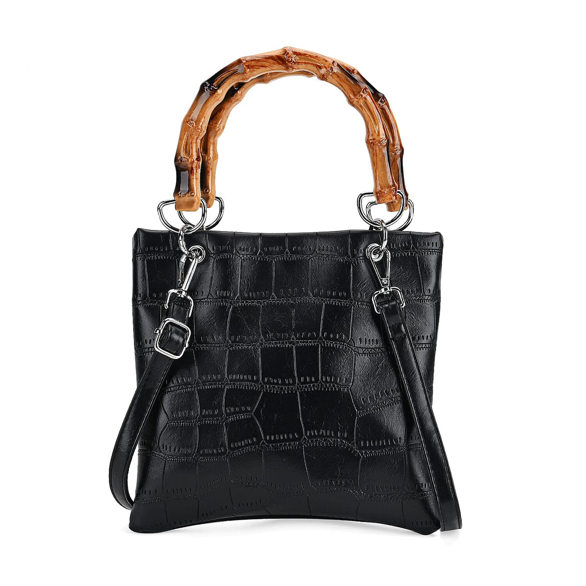 Leatherette Croc Pattern Crossbody Bag with Handle Drop V32576066 0