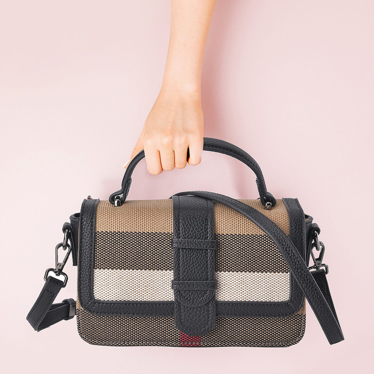 Closeout Deal Plaid Pattern Crossbody Bag with Detachable Strap - Black 7550444 2