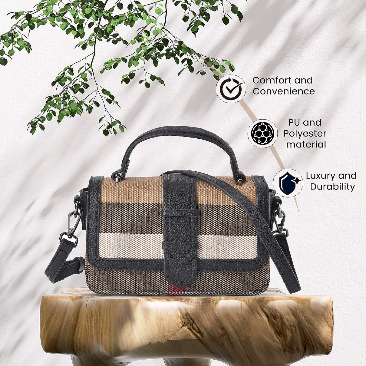 Closeout Deal Plaid Pattern Crossbody Bag with Detachable Strap - Black 7550444 4