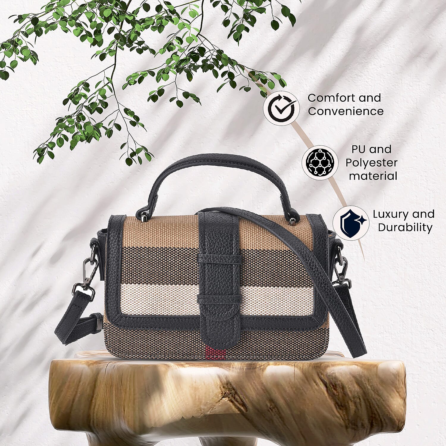 Closeout Deal Plaid Pattern Crossbody Bag with Detachable Strap - Black 7550444 4