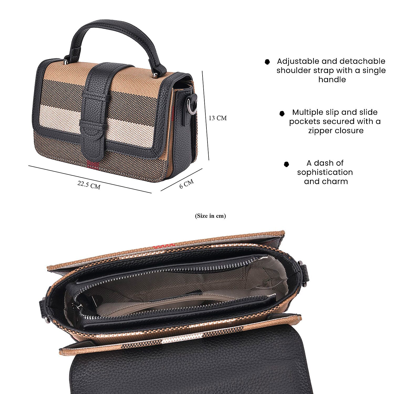 Closeout Deal Plaid Pattern Crossbody Bag with Detachable Strap - Black 7550444 5