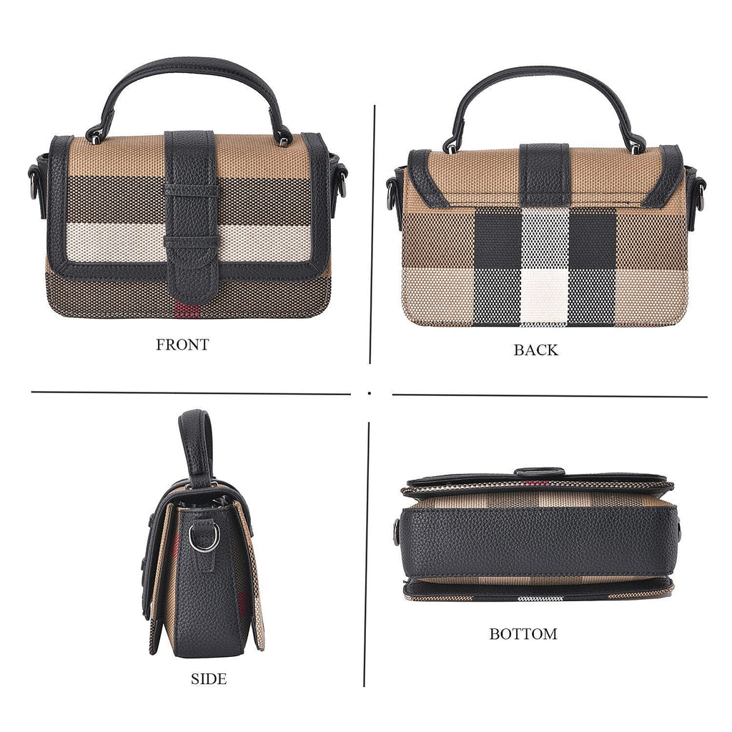 Closeout Deal Plaid Pattern Crossbody Bag with Detachable Strap - Black