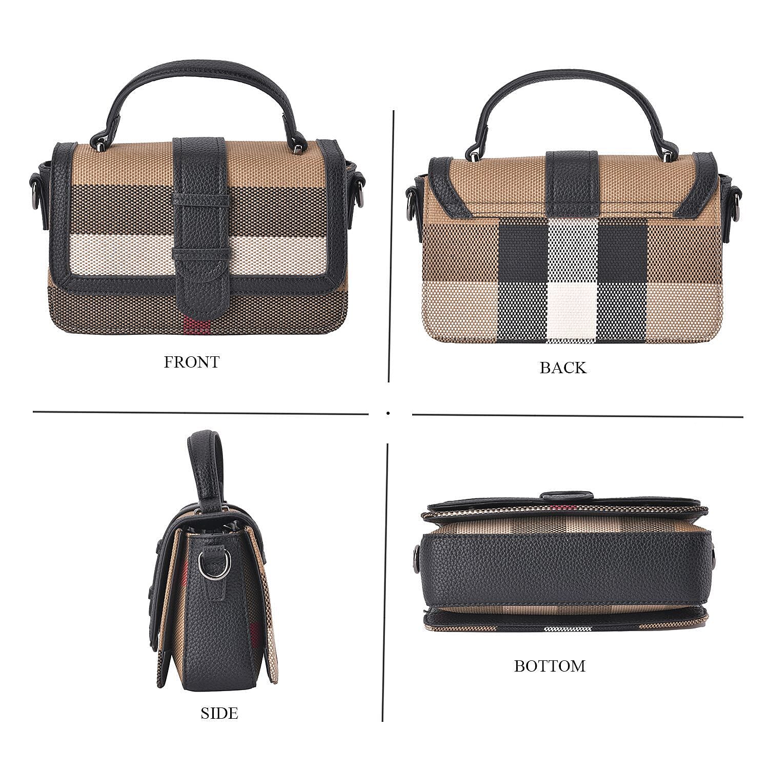 Closeout Deal Plaid Pattern Crossbody Bag with Detachable Strap - Black 7550444 6