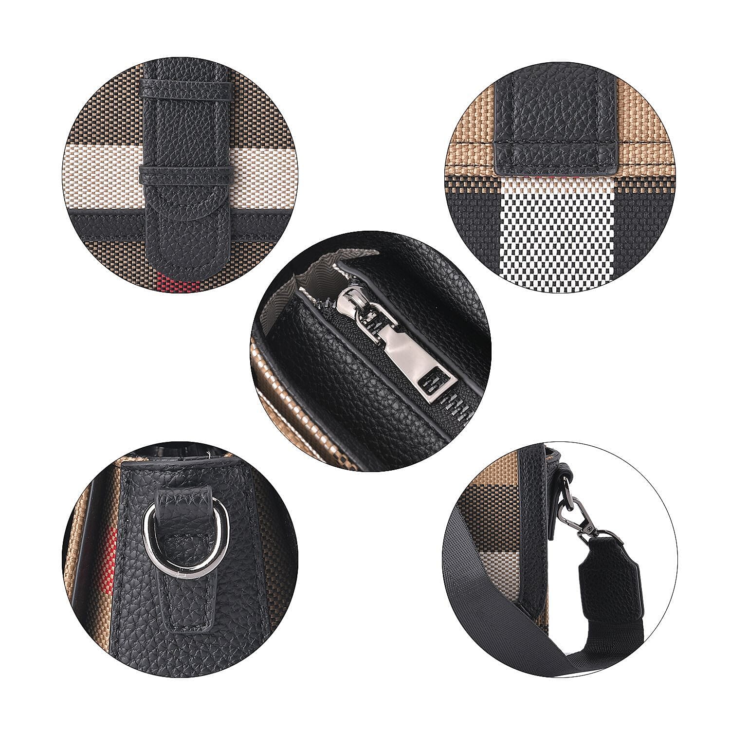 Closeout Deal Plaid Pattern Crossbody Bag with Detachable Strap - Black 7550444 7