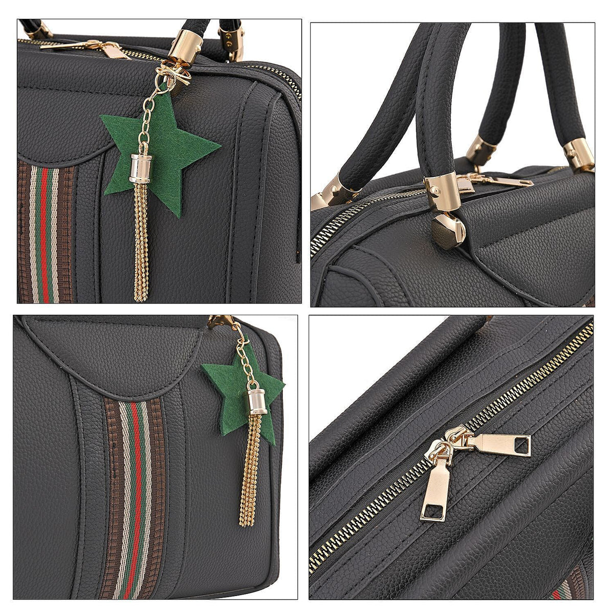 Patterned Convertible Crossbody Bag with Detachable Strap - Black 7230763 4