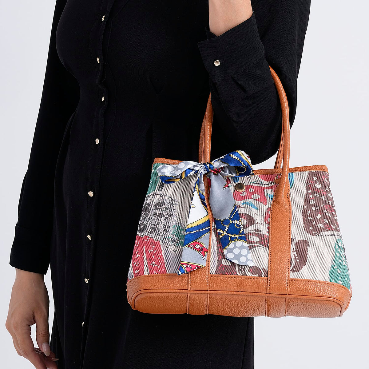 PU Patterned Crossbody Bag (Size 30x21x13 cm) - Blue &amp; Beige V32646593 4