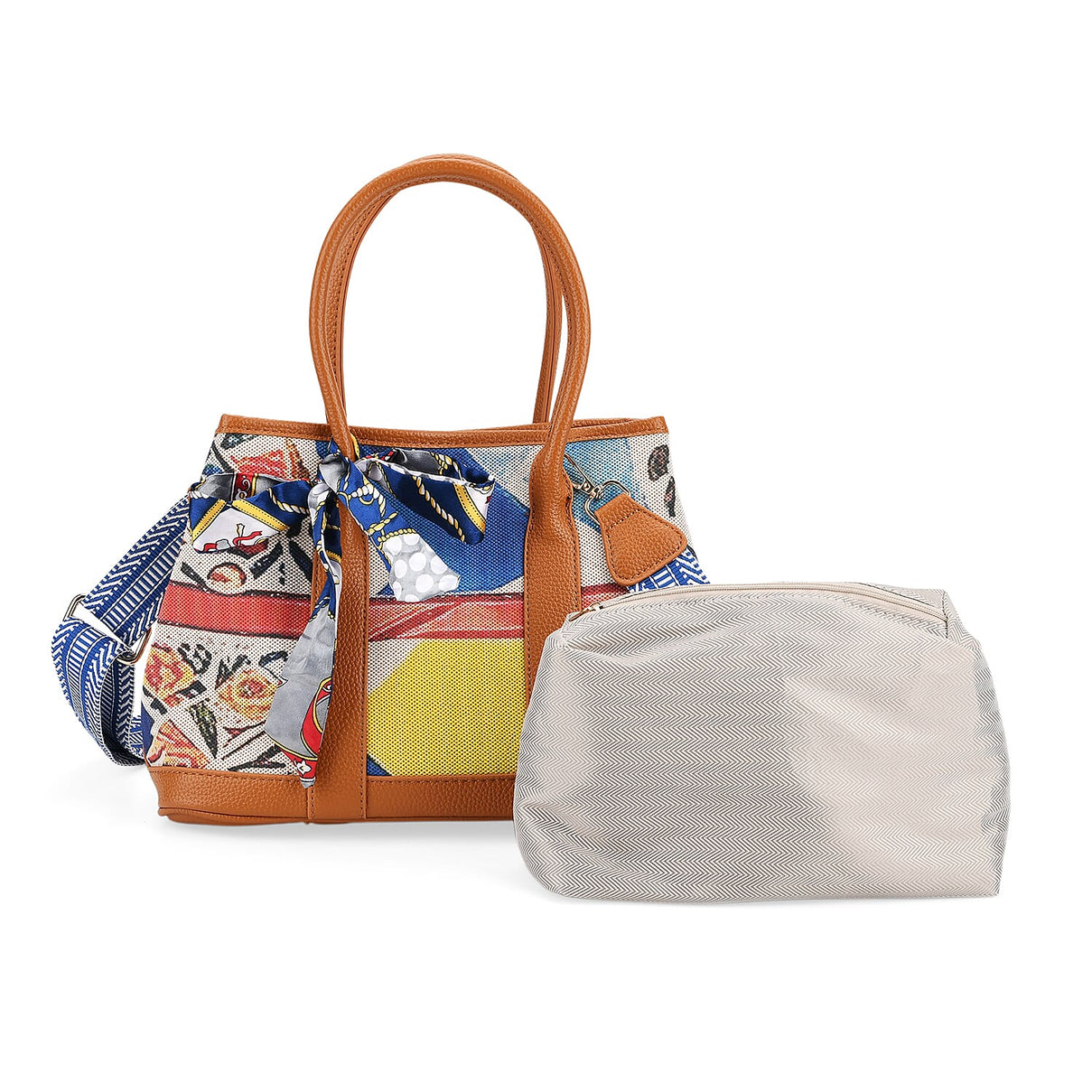 Trendy Graffiti Tote Bag with Mini Pouch - Yellow - Brown 8133032 0