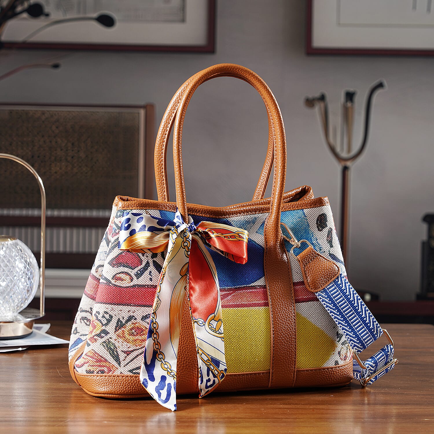 Trendy Graffiti Tote Bag with Mini Pouch - Yellow - Brown 8133032 2