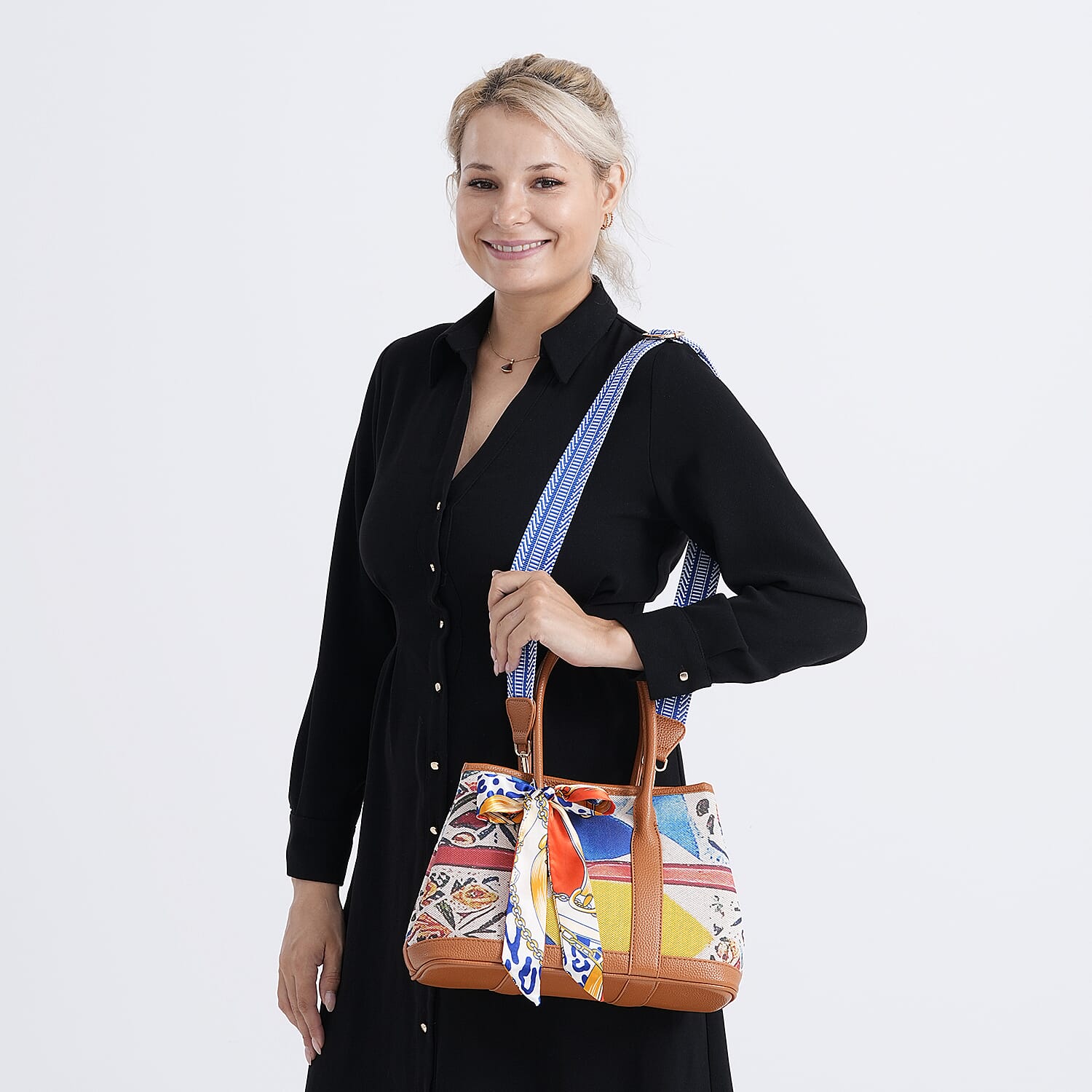Trendy Graffiti Tote Bag with Mini Pouch - Yellow - Brown 8133032 3