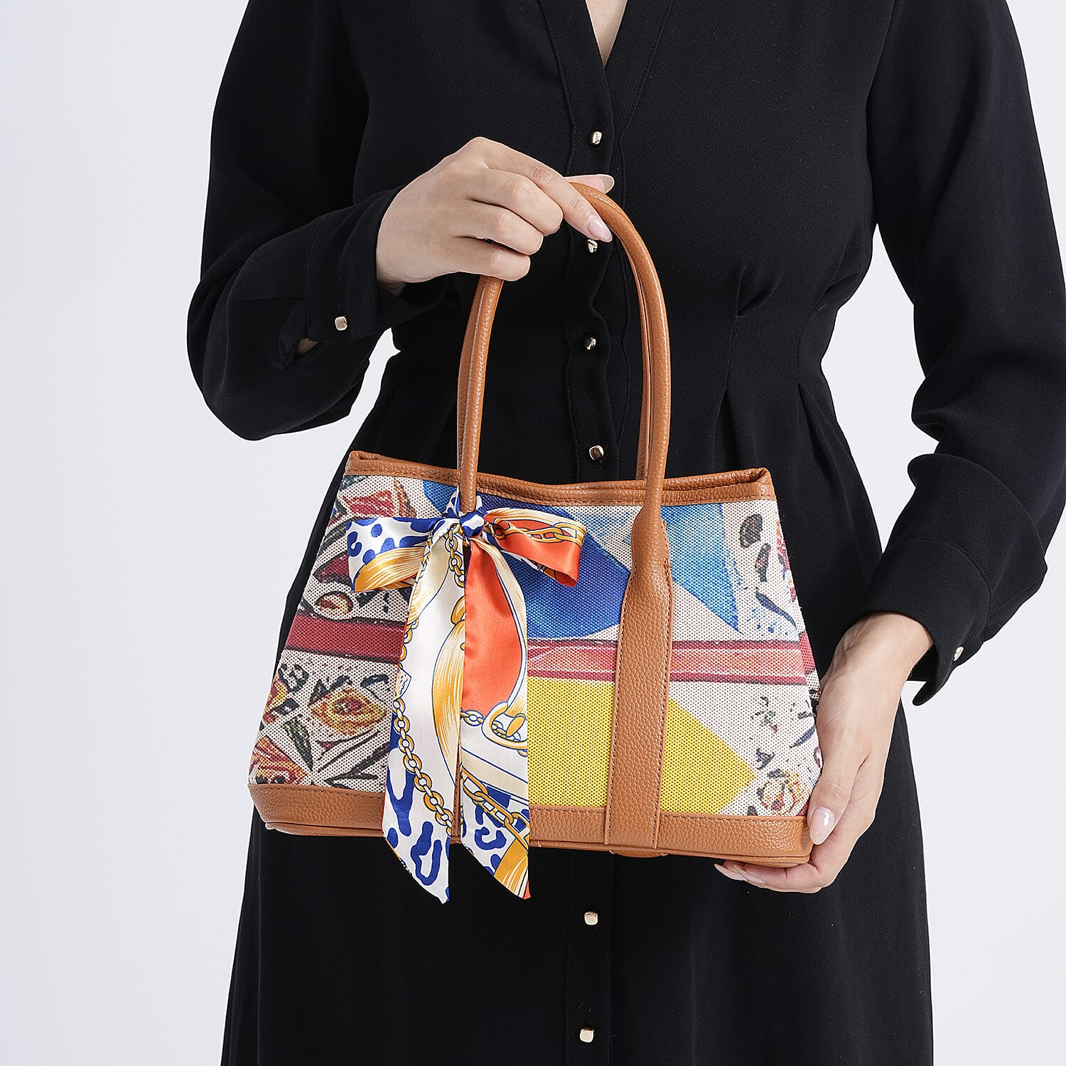Trendy Graffiti Tote Bag with Mini Pouch - Yellow - Brown 8133032 4