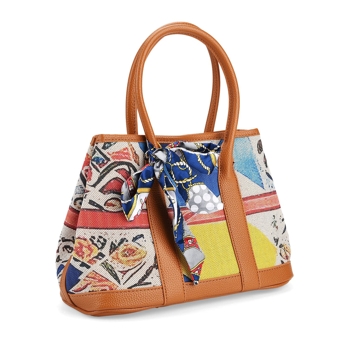 Trendy Graffiti Tote Bag with Mini Pouch - Yellow - Brown 8133032 7
