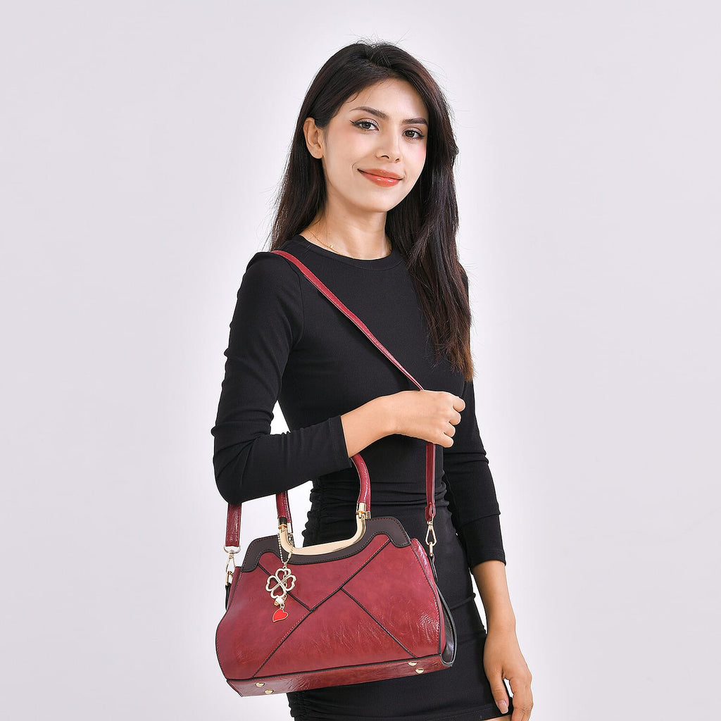 PU Patterned Crossbody Bag (Size 31x13x21 cm) - Burgundy & Black