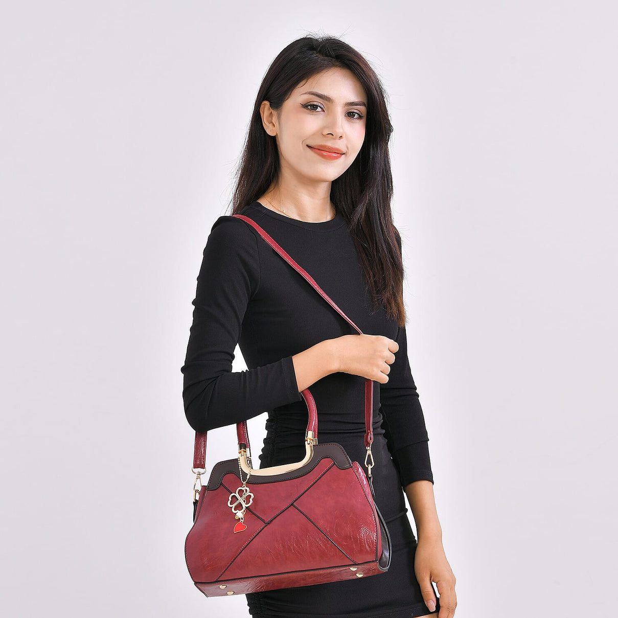 PU Patterned Crossbody Bag (Size 31x13x21 cm) - Burgundy &amp; Black 7767459 1