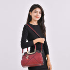 PU Patterned Crossbody Bag (Size 31x13x21 cm) - Burgundy & Black