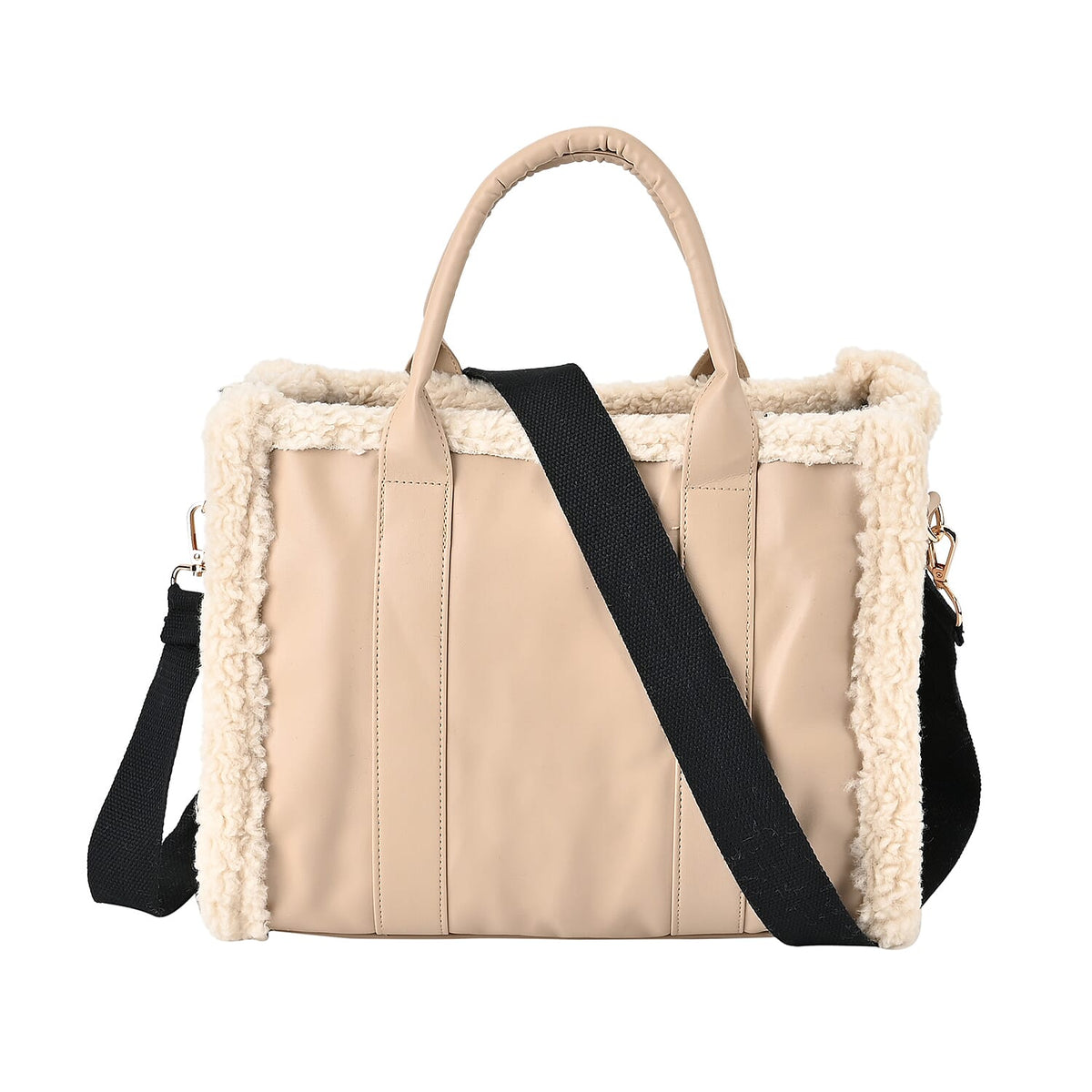 Leatherette Crossbody Bag with Exterior Zipped Pocket &amp; Shoulder Strap - Apricot &amp; White 7618603 0