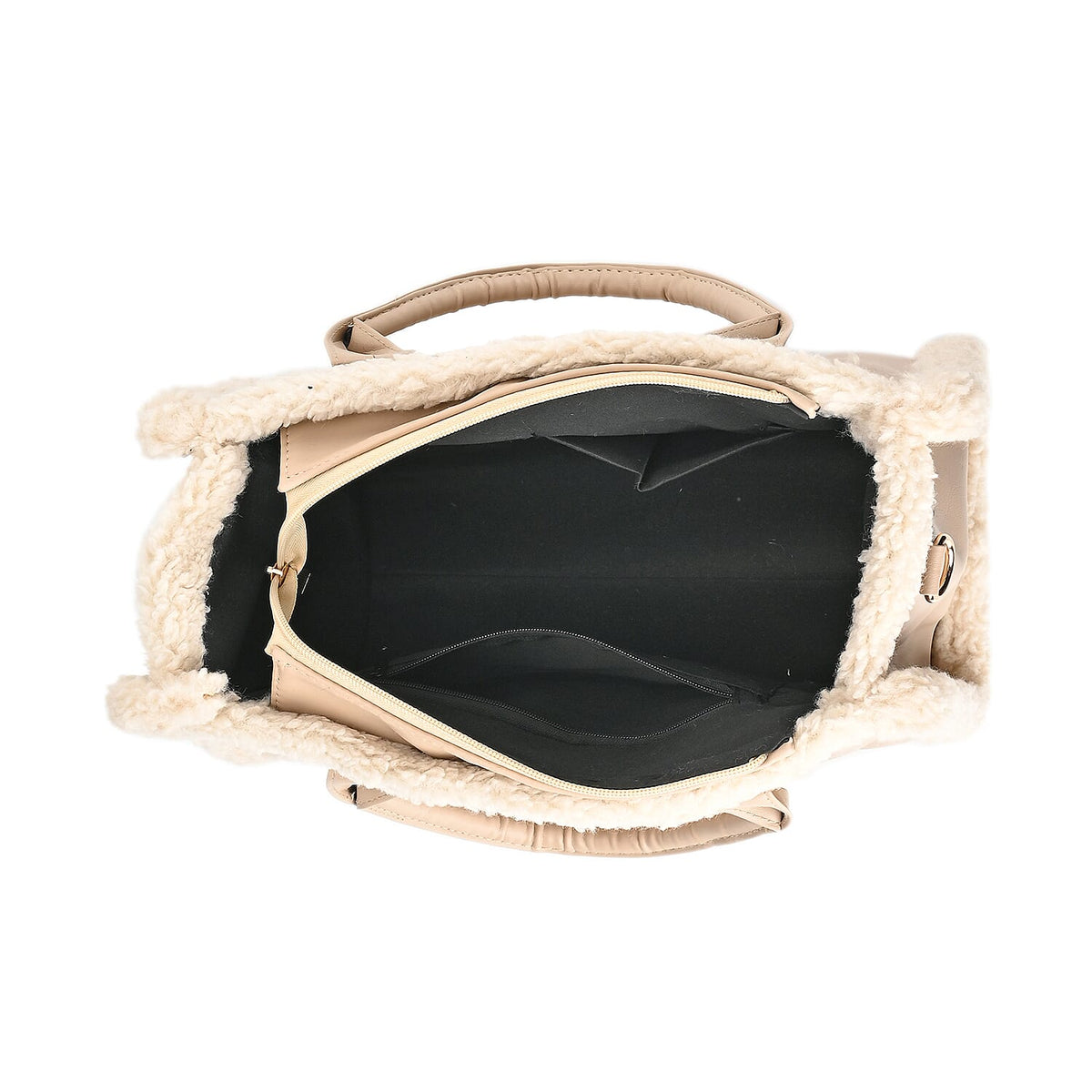 Leatherette Crossbody Bag with Exterior Zipped Pocket &amp; Shoulder Strap - Apricot &amp; White 7618603 2