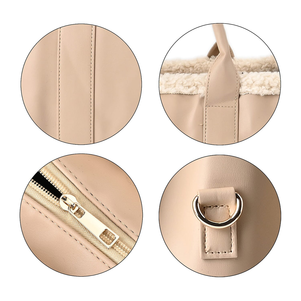 Leatherette Crossbody Bag with Exterior Zipped Pocket &amp; Shoulder Strap - Apricot &amp; White 7618603 3