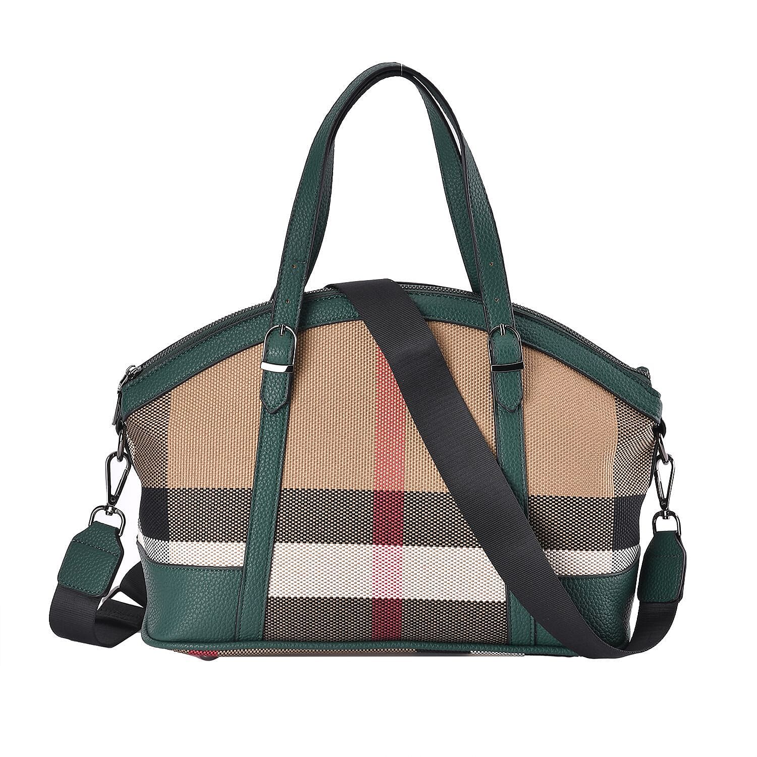 Plaid Pattern Medium Tote Bag with Detachable Shoulder Strap - Green 7550430 0