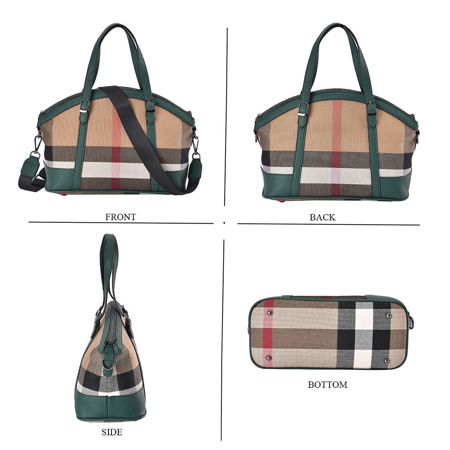 Plaid Pattern Medium Tote Bag with Detachable Shoulder Strap - Green 7550430 6