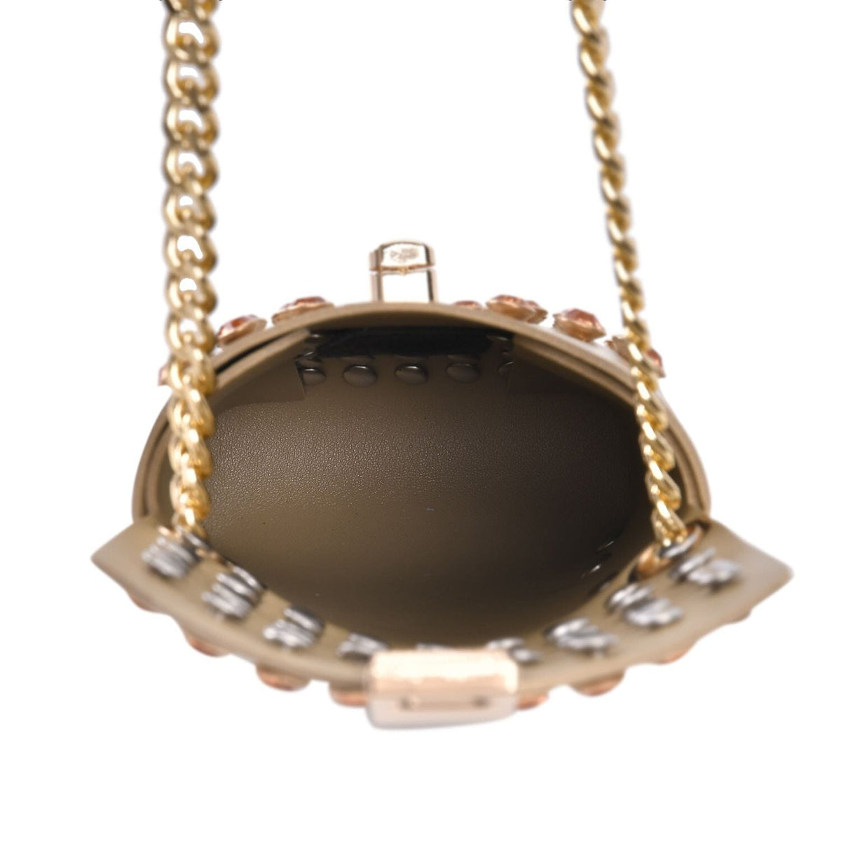 Crystal Studded Leatherette Crossbody Bag With Chain Shoulder Strap - Champagne 7582555 2