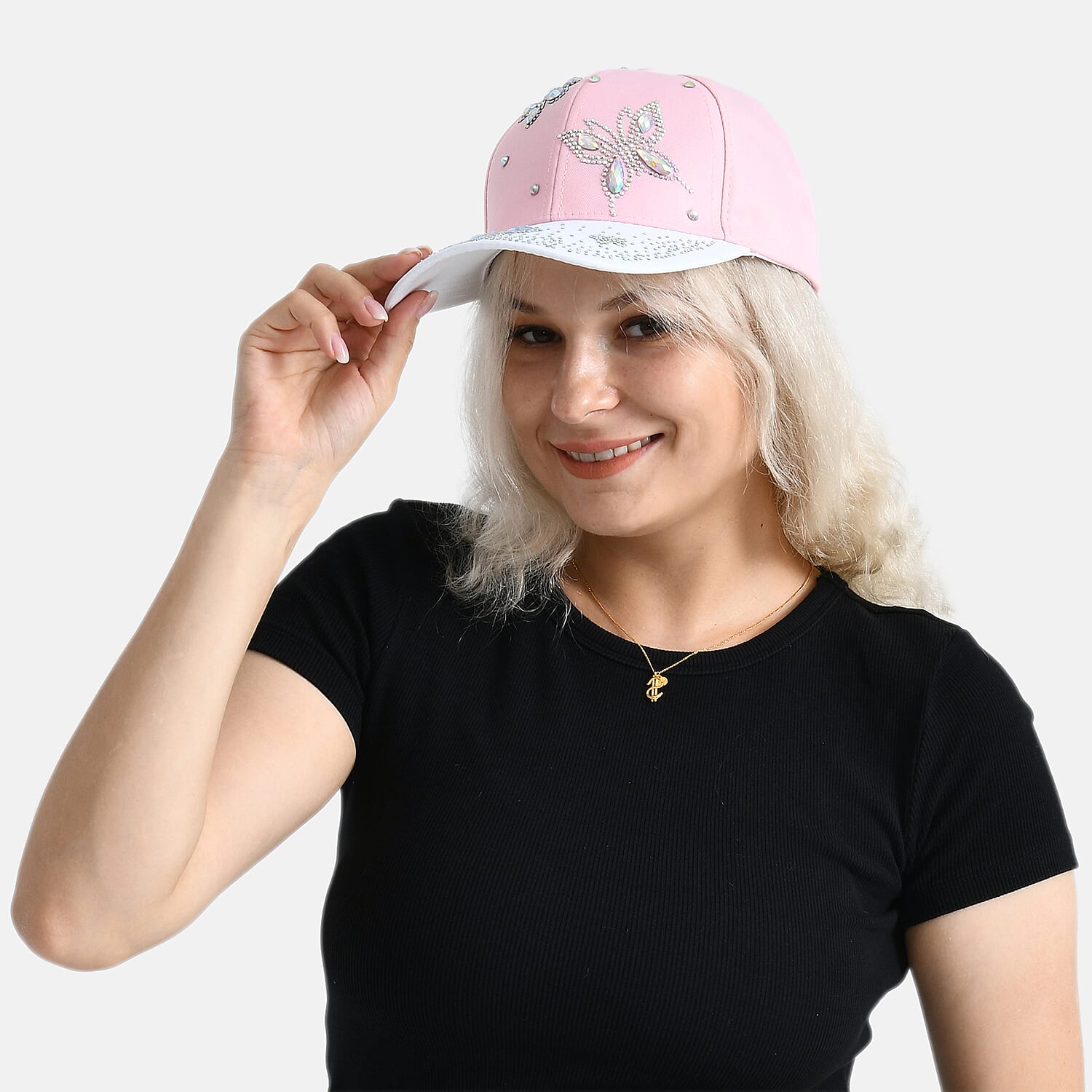 Butterfly Design Baseball Cap (57 Cm) - Pink &amp; White 8223015 3