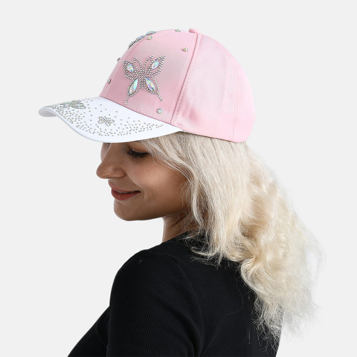 Butterfly Design Baseball Cap (57 Cm) - Pink &amp; White 8223015 5