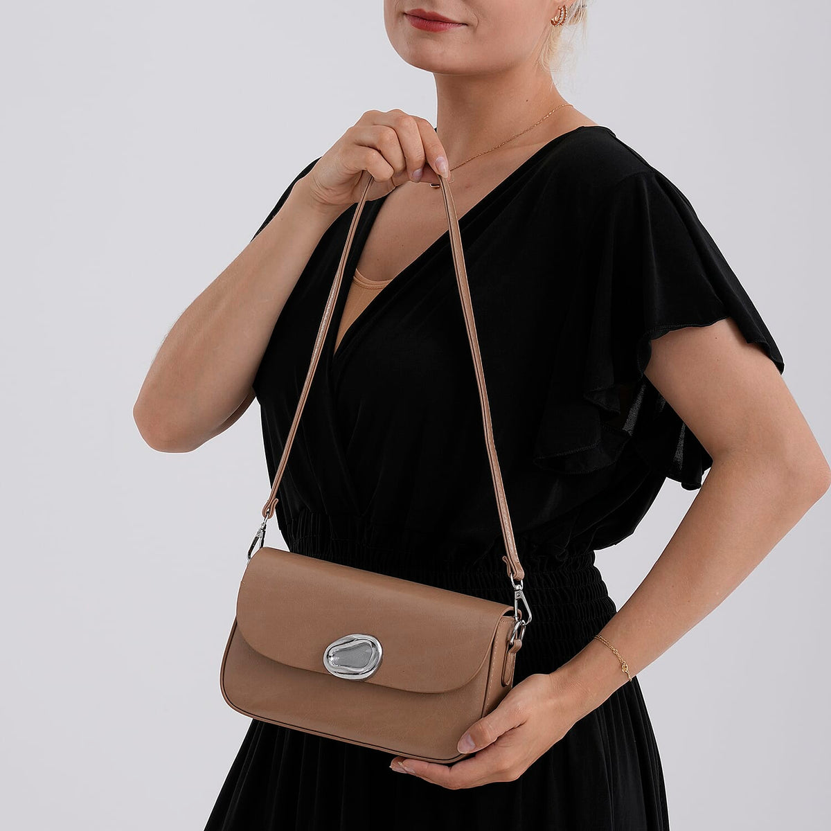 Sling Shoulder Bag with Adjustable Strap - Tan V32514180 4