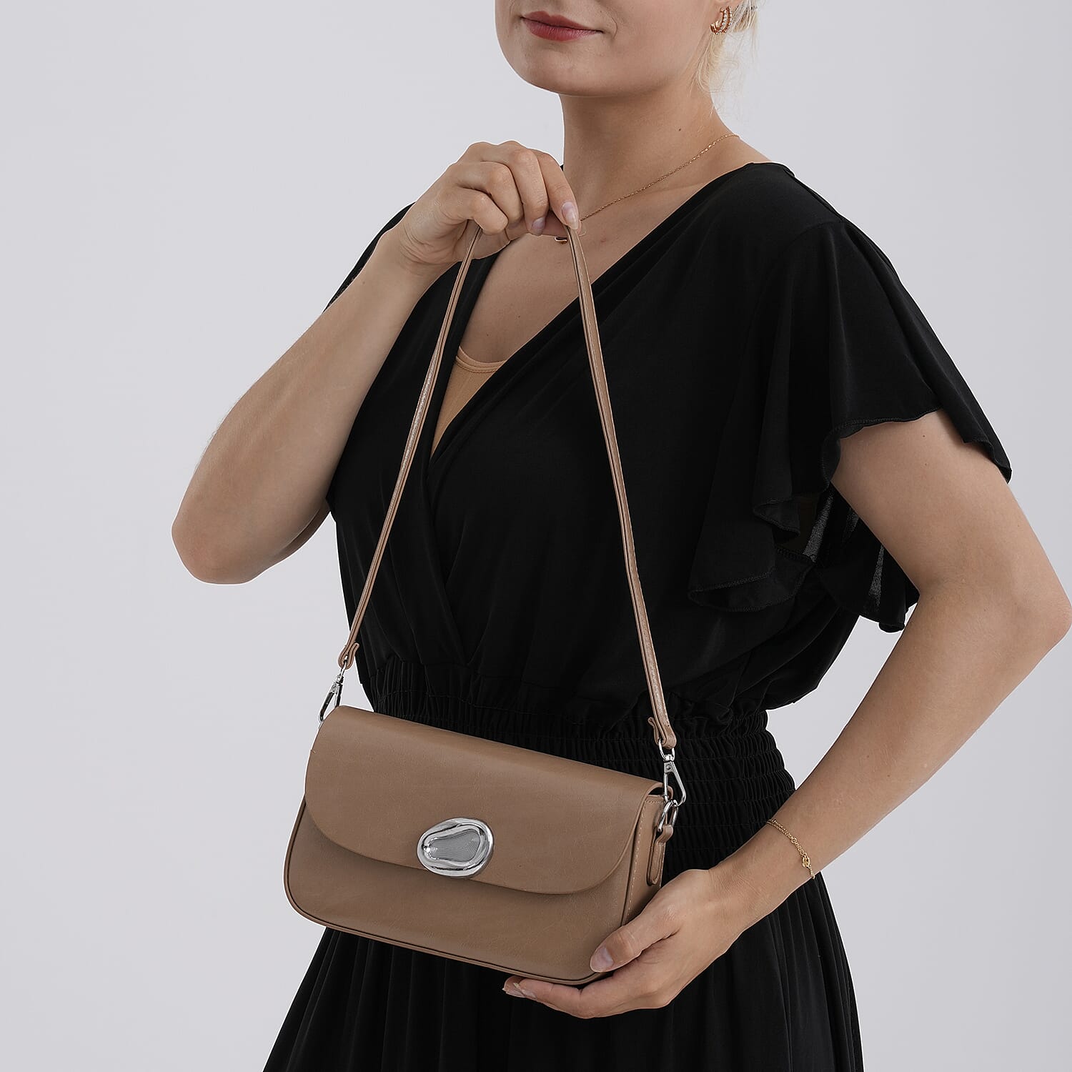 Sling Shoulder Bag with Adjustable Strap - Tan V32514180 4