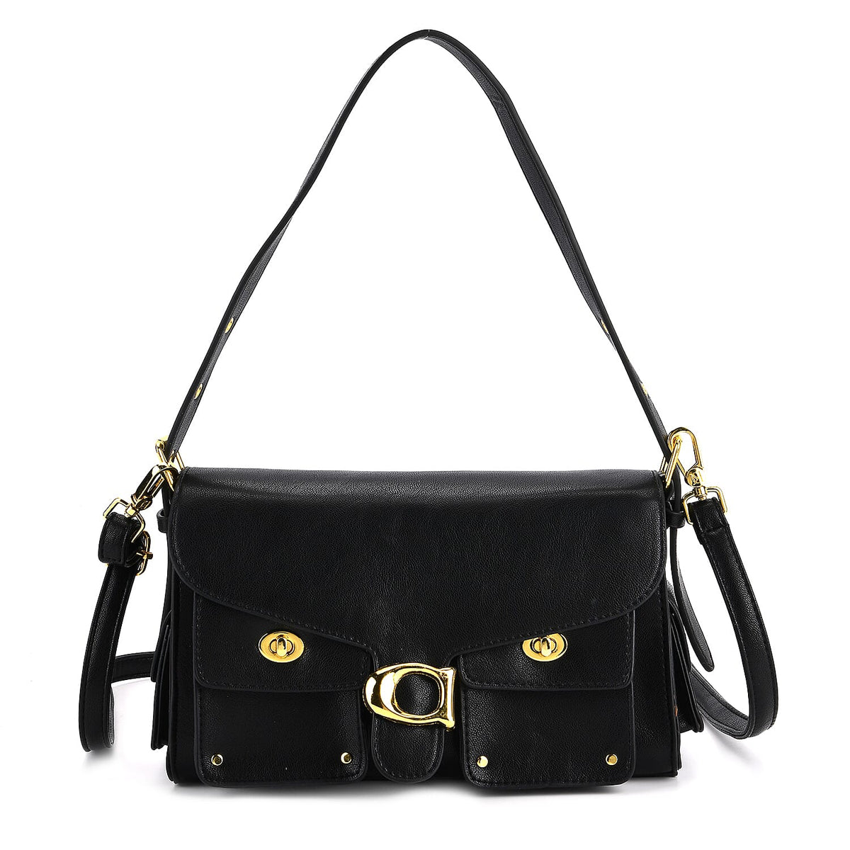 Designer Inspired Cargo Turnlock Soft Tabby Shoulder Bag - Black V32513845 0