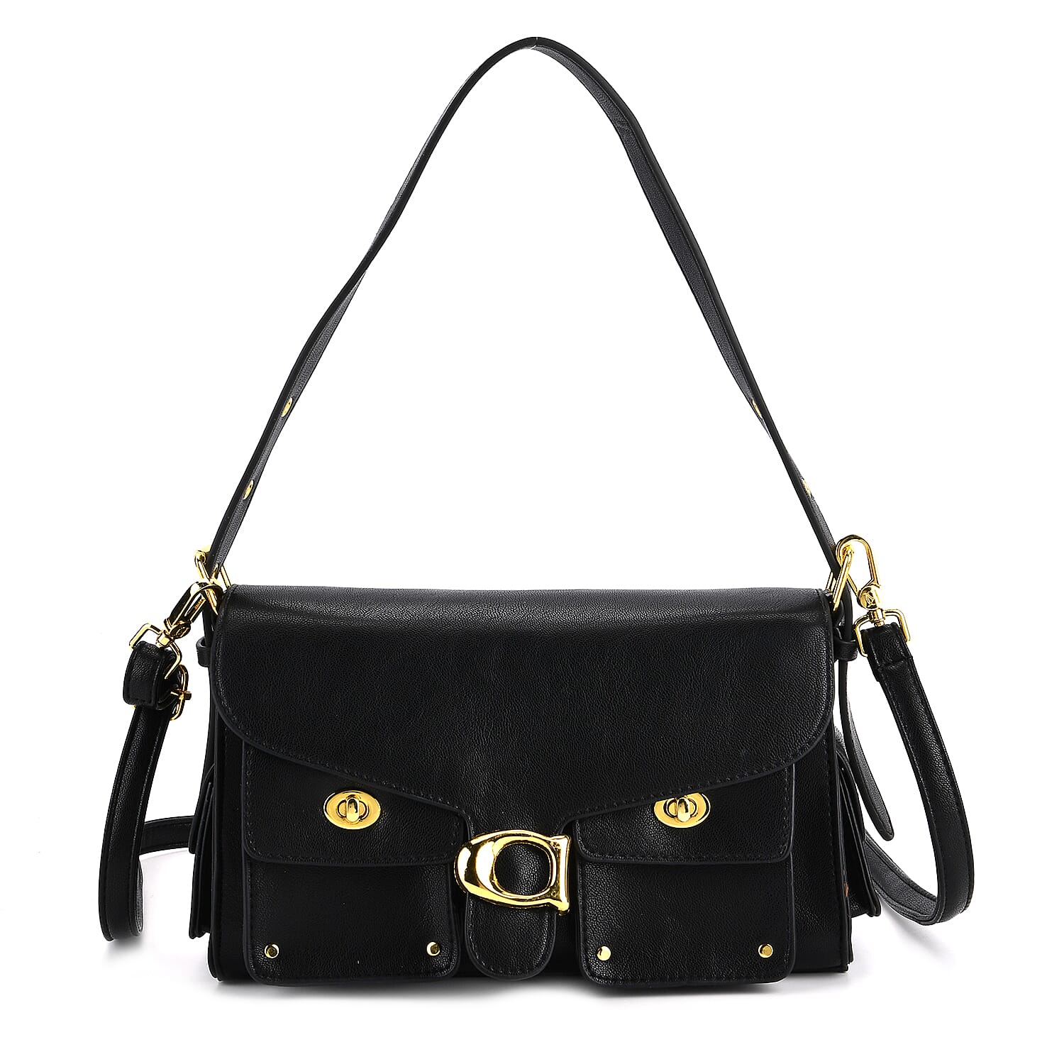 Designer Inspired Cargo Turnlock Soft Tabby Shoulder Bag - Black V32513845 0