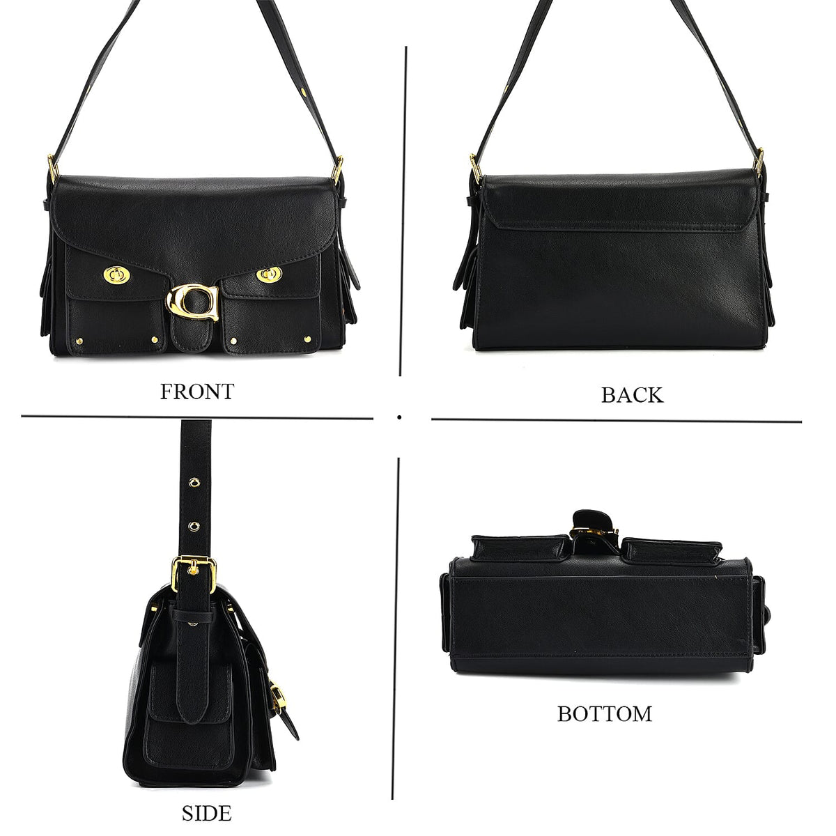 Designer Inspired Cargo Turnlock Soft Tabby Shoulder Bag - Black V32513845 5