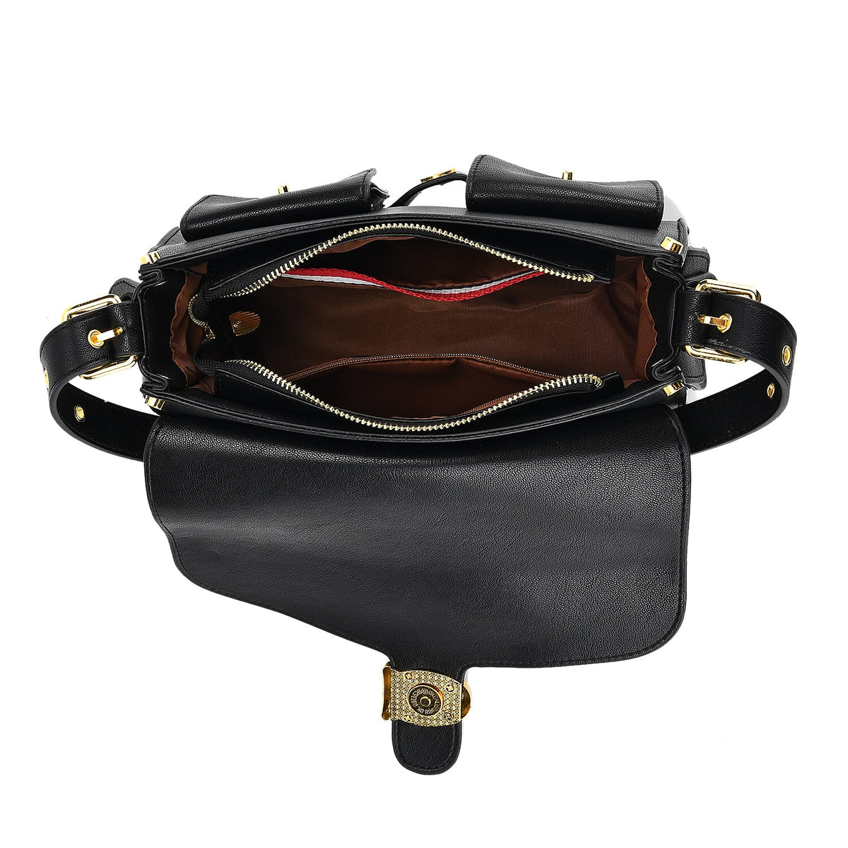 Designer Inspired Cargo Turnlock Soft Tabby Shoulder Bag - Black V32513845 6