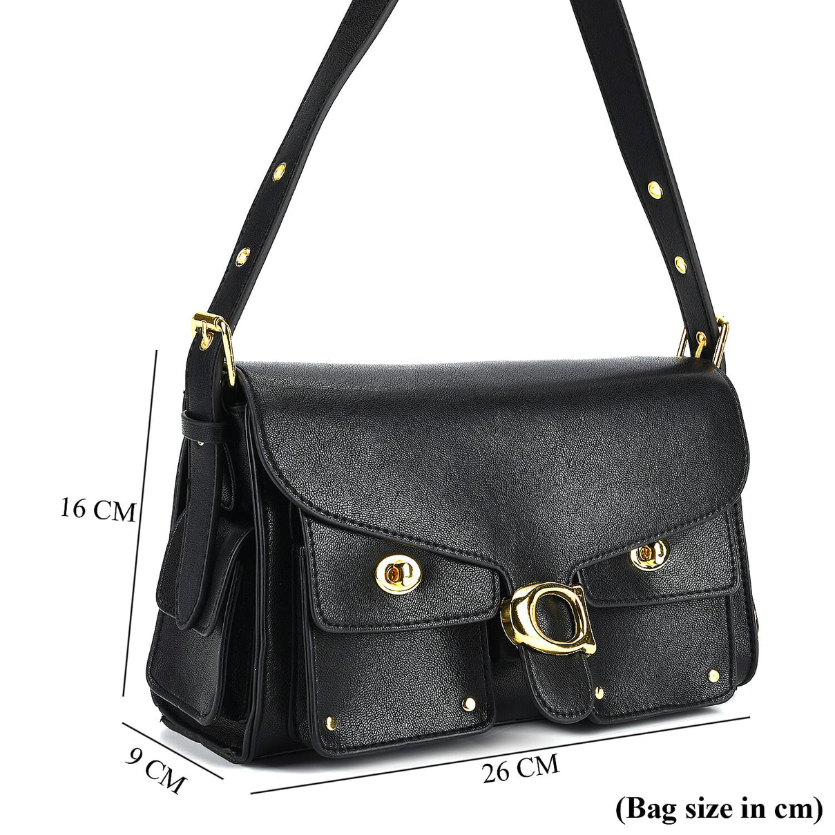 Designer Inspired Cargo Turnlock Soft Tabby Shoulder Bag - Black V32513845 8