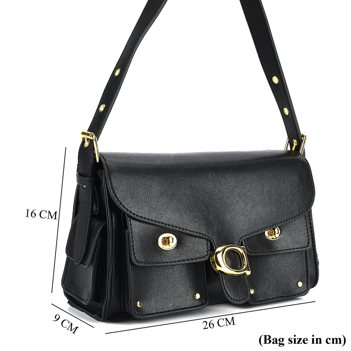 Designer Inspired Cargo Turnlock Soft Tabby Shoulder Bag - Black V32513845 8
