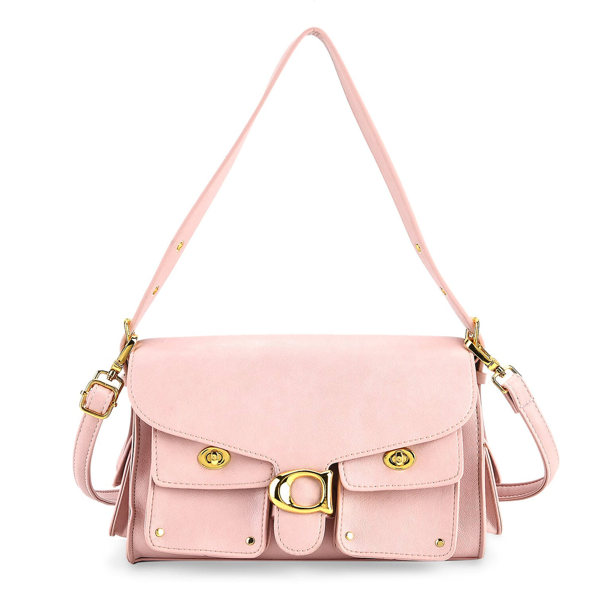 Designer Inspired Cargo Turnlock Soft Tabby Shoulder Bag - Pink V32513178 0