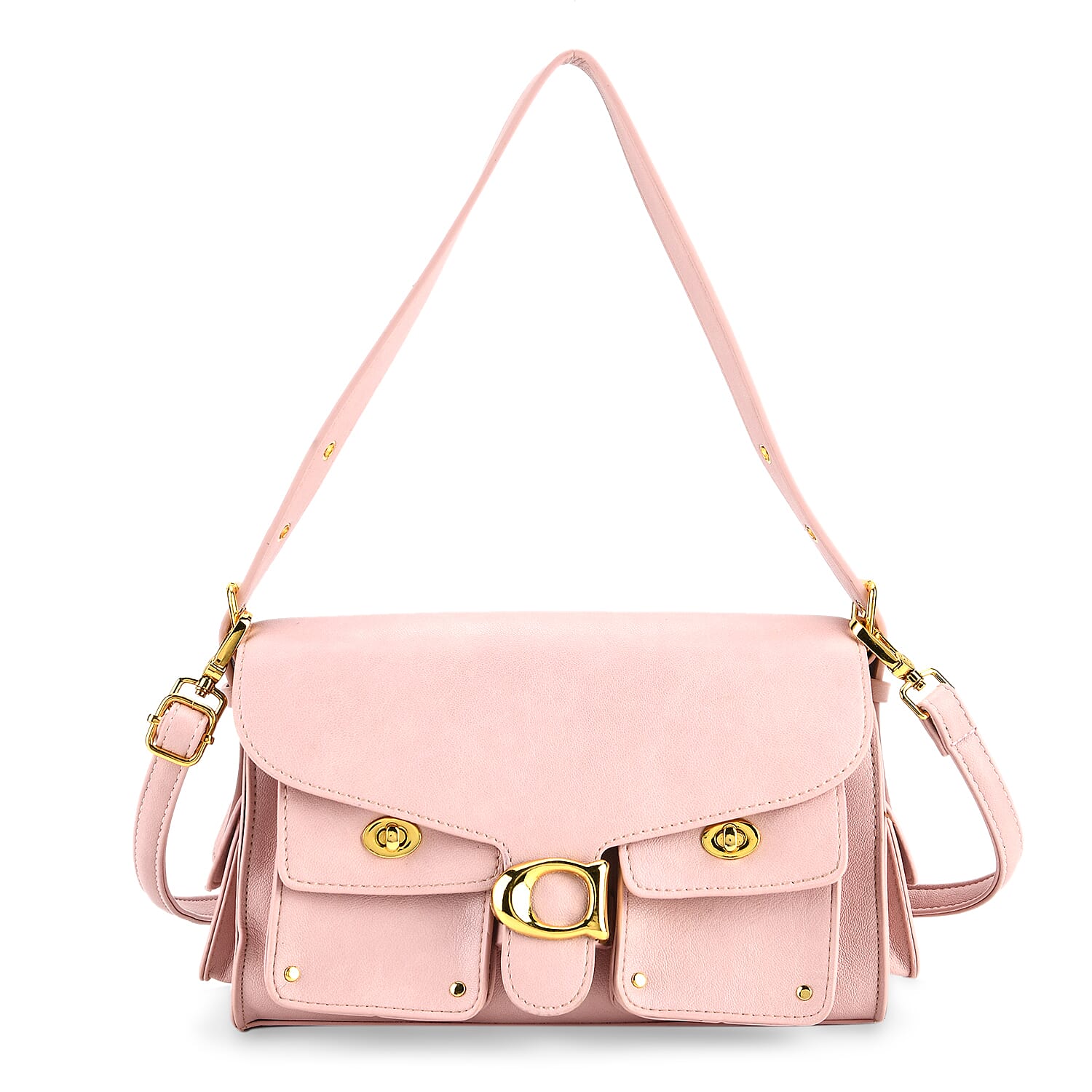 Designer Inspired Cargo Turnlock Soft Tabby Shoulder Bag - Pink V32513178 0