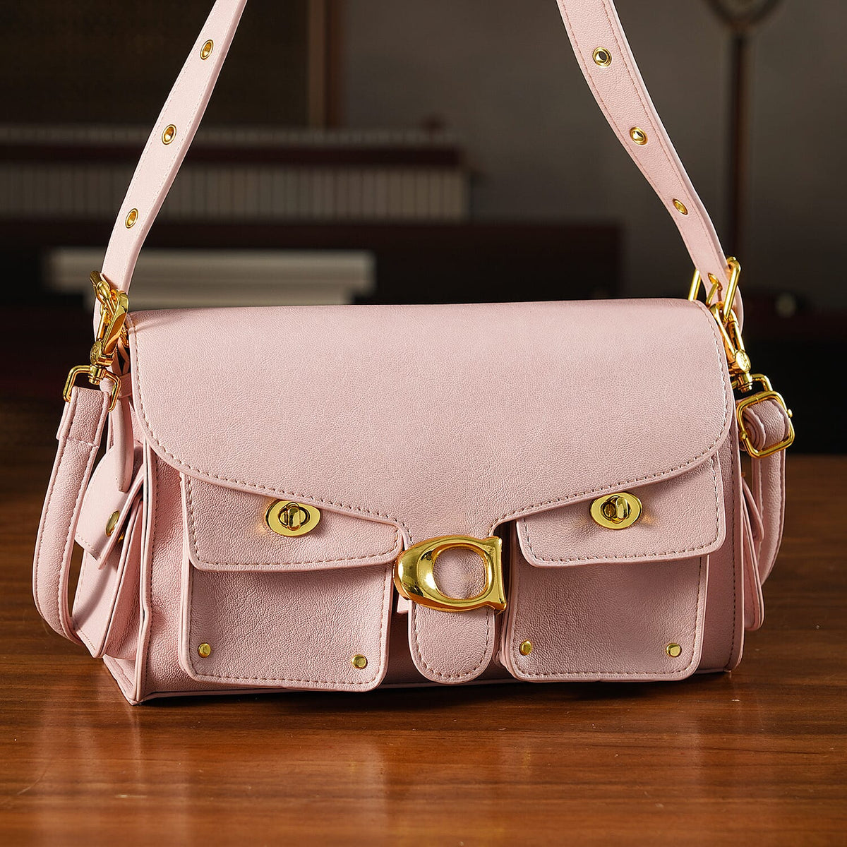 Designer Inspired Cargo Turnlock Soft Tabby Shoulder Bag - Pink V32513178 2