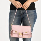 Designer Inspired Cargo Turnlock Soft Tabby Shoulder Bag - Pink