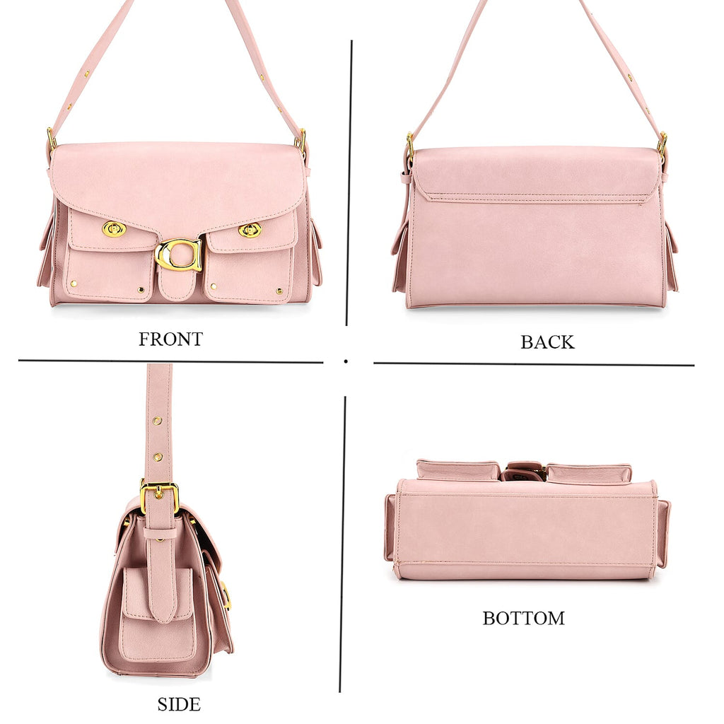 Designer Inspired Cargo Turnlock Soft Tabby Shoulder Bag - Pink