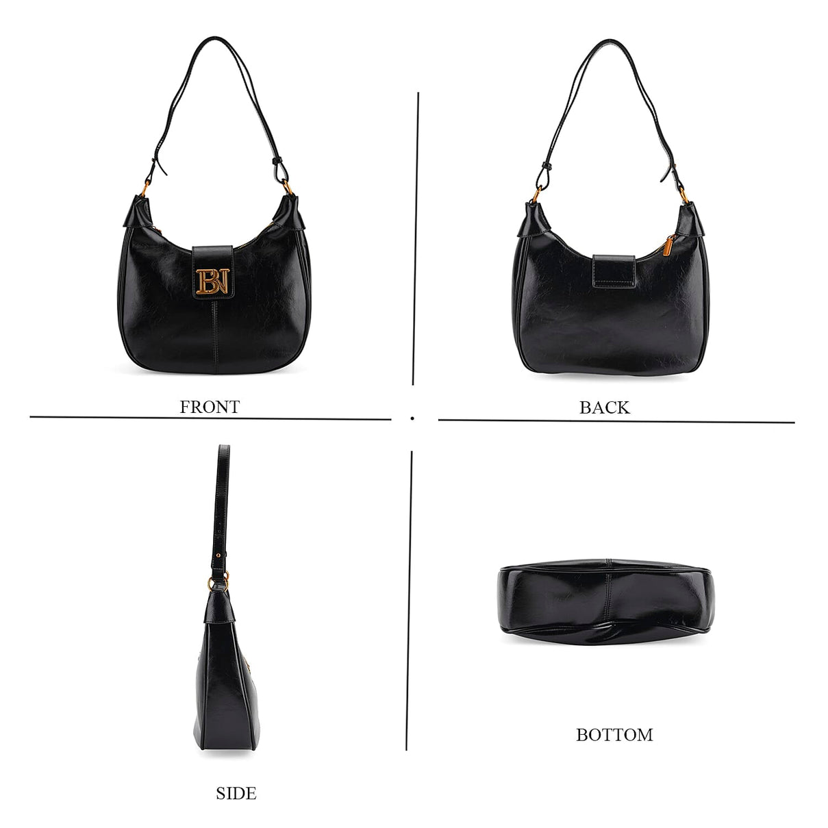 Closeout Deal - Designer Inspired -  Hobo Shoulder Bag - Black V32527013 5